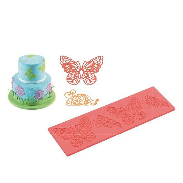 Molde De Silicone Confeitaria - Borboleta Mosaico - FT201 - 1 unidade - Silver Plastic - Rizzo