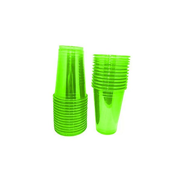 Copo 300ml Bio Crystal Neon Verde - 25 Unidades - Trik Trik