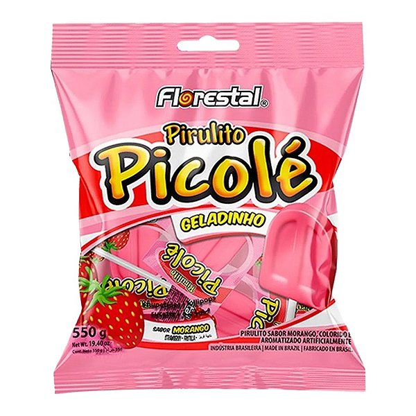 Pirulito Picolé Sabor Morango - 500 g - 55 unidades - Florestal - Rizzo