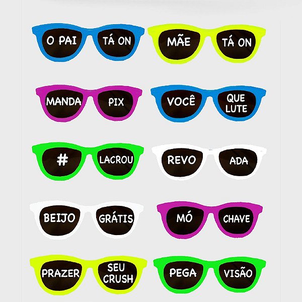 Óculos Temático  - New Wave Color Lente Com Frases - 10 unidades - Festachic - Rizzo
