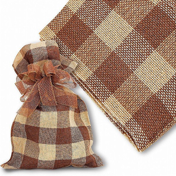 Saco Juta - 19Cmx30cm - Xadrez Natural/Marrom - 1 unidade - Halley Fitas - Rizzo Balões