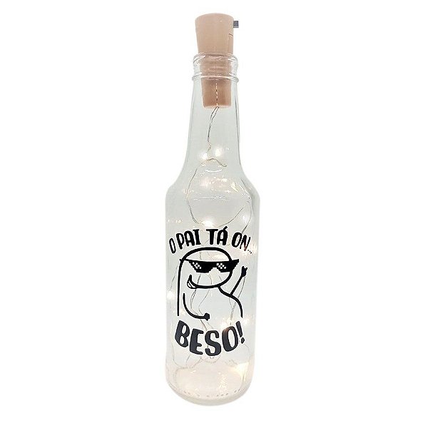 Garrafa de Vidro com Rolha Led - Pai Tá On...Beso - Flork - 01 unidade - Rizzo