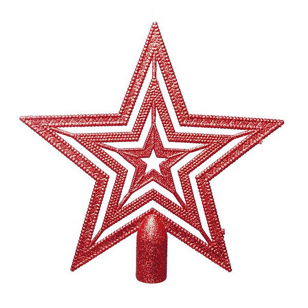 Enfeite de Árvore - " Estrela Vermelha com Glitter para Pendurar " - 1 Unidade - Cromus Natal - Rizzo Balões