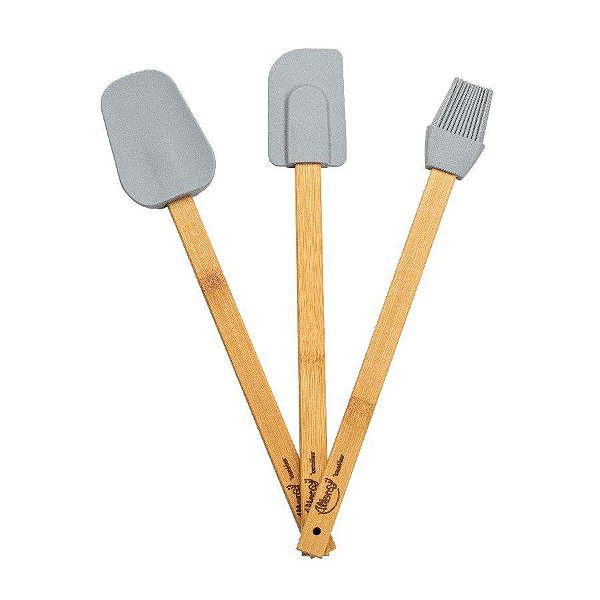 Espátula Silicone - Bambu/Cinza - 3 unidades - Cromus Allonsy - Rizzo