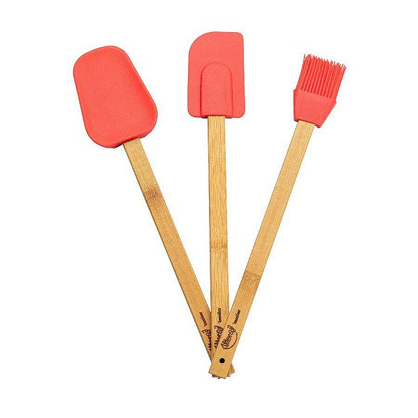 Espátula Silicone - Bambu/Vermelho - 3 unidades - Cromus Allonsy - Rizzo