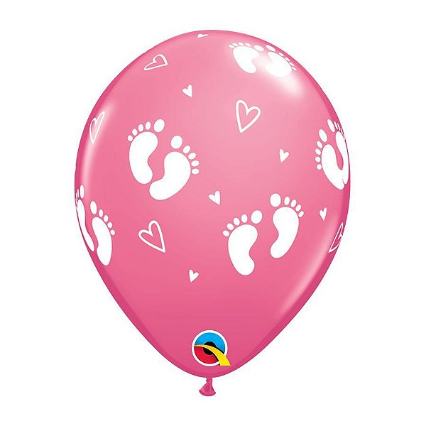 Balão de Festa Liso Decorado - Baby Footprints & Hearts (Pegadas de Bebê e Corações) - 11" - 50 Un - Qualatex - Rizzo Balões