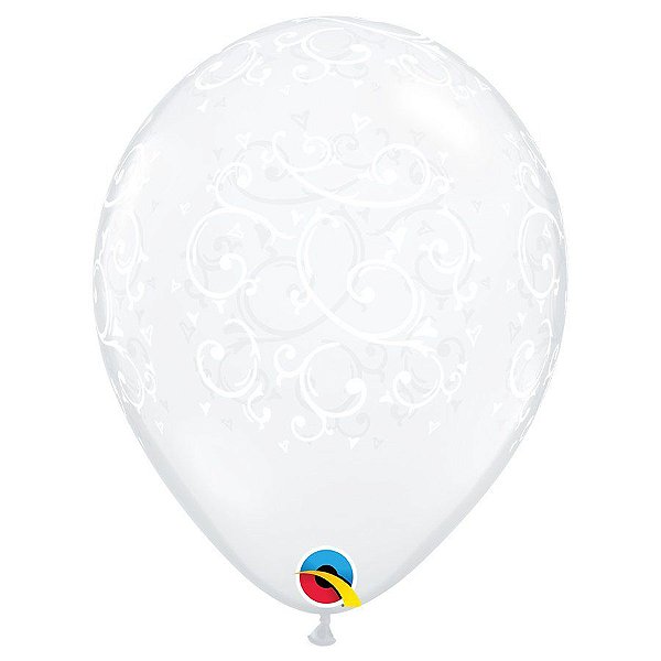 Balão de Festa Decorado - Filigree & Hearts-A-Rnd (Decorado com Filigrana e Corações)  - 11" - 50 Un - Qualatex - Rizzo Balões