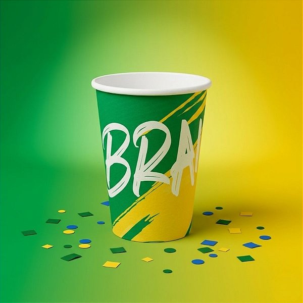 Copo de Papel Descartável - Brasil Copa do Mundo - 300 ml - 8 unidades - Festcolor