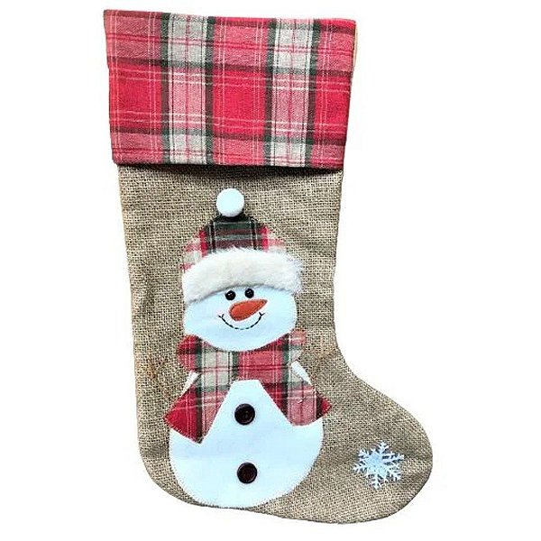 Meia de Natal para Pendurar em Juta - "Boneco de Neve" - Cromus Natal - 1 unidade - Rizzo Balões