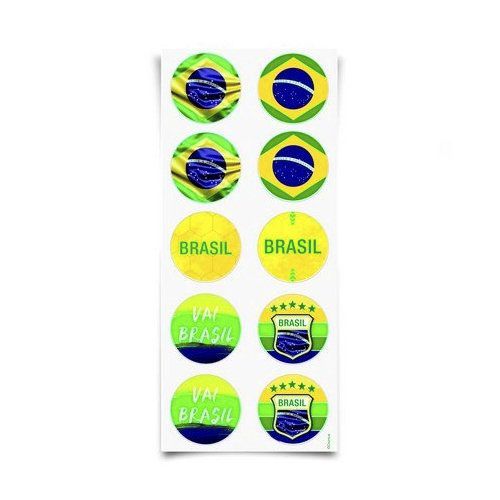 Adesivo Decorativo - Vai Brasil - 4cm x 4cm - 10 unidades - Cromus - Rizzo Balões