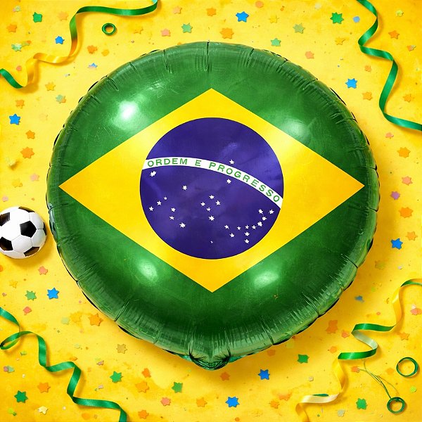 Balão Redondo Metalizado Micro Foil 18" - Festa Brasil Bandeira - Ref. 8742 - 1 unidade