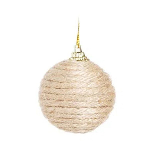Bola de Árvore de Natal Listrada em Juta - 5 cm - “Bola Natalina Juta” - Cromus Natal - 6 unidades - Rizzo Balões