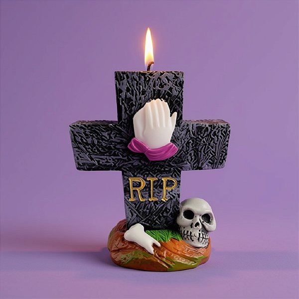 Vela Decorativa - Lapide em Cruz Rip - Preto - 1 unidade - Rizzo