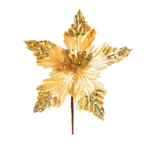 Galho Pick Poinsetia Ouro - Cabo Curto - 1 unidade - Cromus - Rizzo