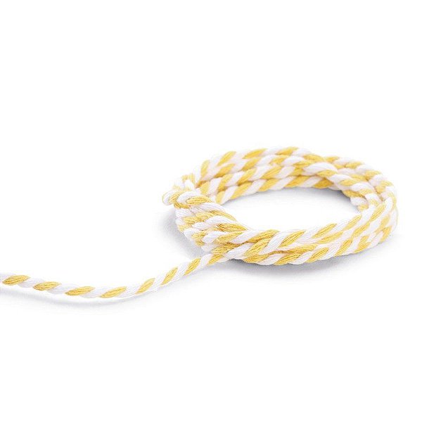 Cordão Decorativo com Listras - Amarelo/Branco - 3 cm x 500 cm - 1 unidade - Cromus - Rizzo Balões