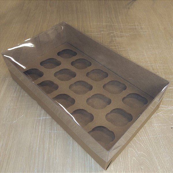 Caixa Transparente - 15 Cupcake Mini - Kraft - 30 x 18 x 8 cm  - 5 unidades - Assk - Rizzo