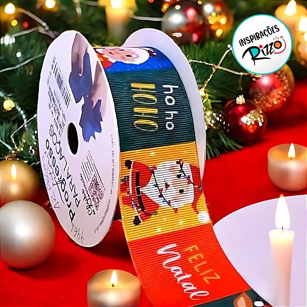 Fita de Cetim EGL009TR 38 mm - Cor 001 - Personagens e Frases Natalinas - Rolo 10 Metros - 1 unidade - Fitas Progresso -