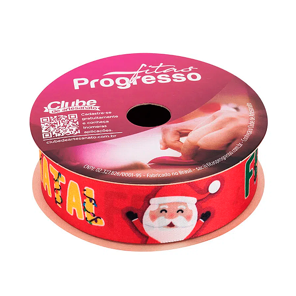 Fita de Cetim ECF005TR 22 mm - Cor 134 - Feliz Natal Colorido - Rolo 10 Metros - 1 unidade - Fitas Progresso - Rizzo