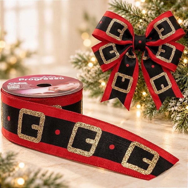 Fita de Cetim ECF005TG 22 mm - Cor 001 - Cinto Papai Noel - Rolo 10 Metros - 1 unidade - Fitas Progresso - Rizzo