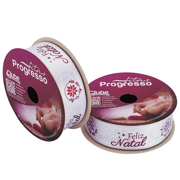 Fita de Cetim ECF005H 22 mm - Cor 871 - Frase Feliz Natal - Rolo 10 Metros - 1 unidade - Fitas Progresso - Rizzo