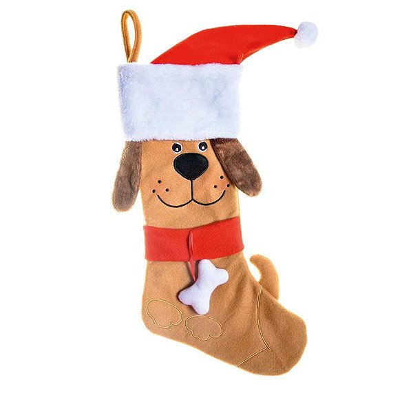 Bota Natalina de Cachorro - Marrom, Vermelho e Branco 54 cm - Cromus Natal - 1 unidade - Rizzo Balões