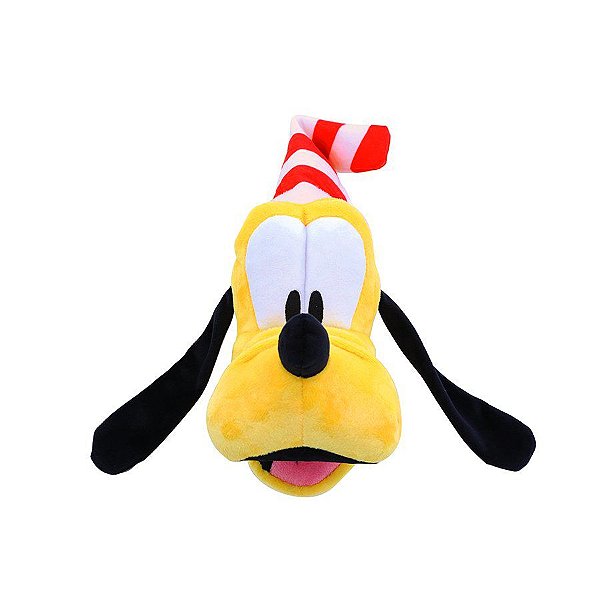 Pelúcia Cabeça Pluto c/ Gorro Listrado - 28 cm - Natal Disney - 1 unidade - Cromus - Rizzo