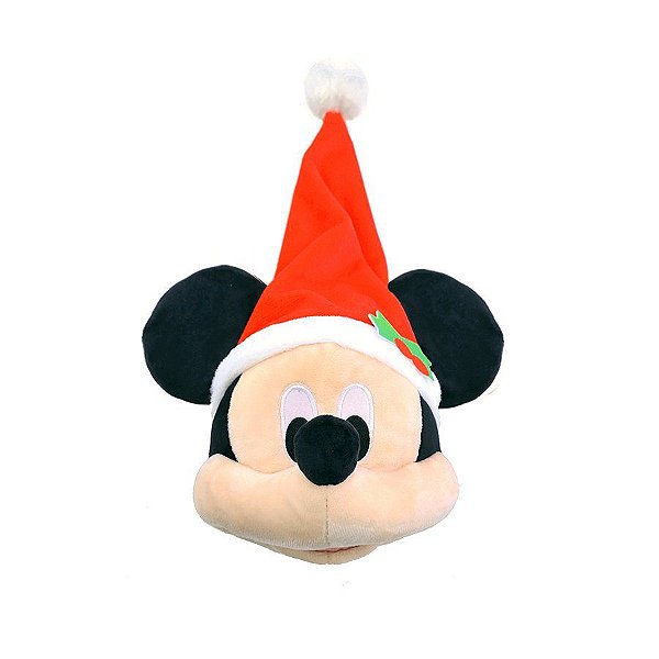 Pelúcia Cabeça Mickey c/ Gorro de Natal - 20 cm - Natal Disney - 1 unidade - Disney Original - Rizzo