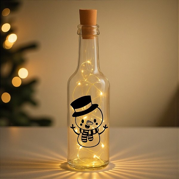 Garrafa de Vidro Long Neck com Rolha LED - Boneco de Neve - 1 unidade - Rizzo