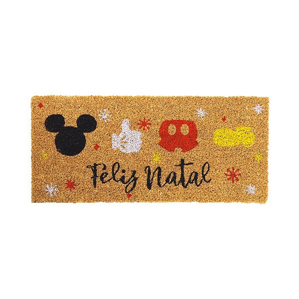 Capacho de Fibra Natural - Feliz Natal Mickey - 55x25cm - Natal Disney - 1 unidade - Cromus - Rizzo