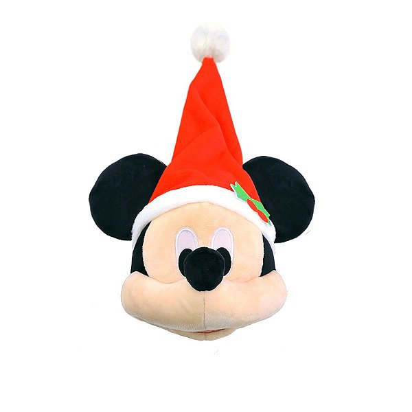 Pelúcia Cabeça Mickey c/ Gorro de Natal - 15 cm - Natal Disney - 1 unidade - Disney Original - Rizzo
