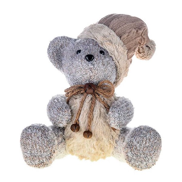 Urso de Pelúcia Decorativo Cinza c/ Gorro - 22 cm - 1 unidade - Cromus - Rizzo Balões