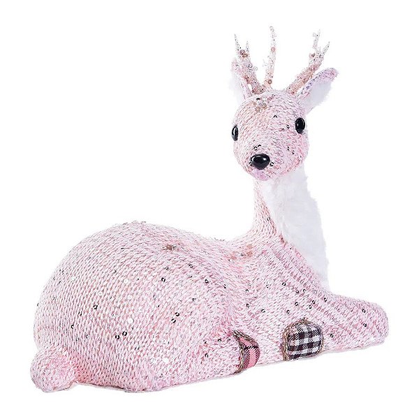 Rena de Natal Deitada Com Gliter Rosa - 1 unidade - Cromus - Rizzo Balões
