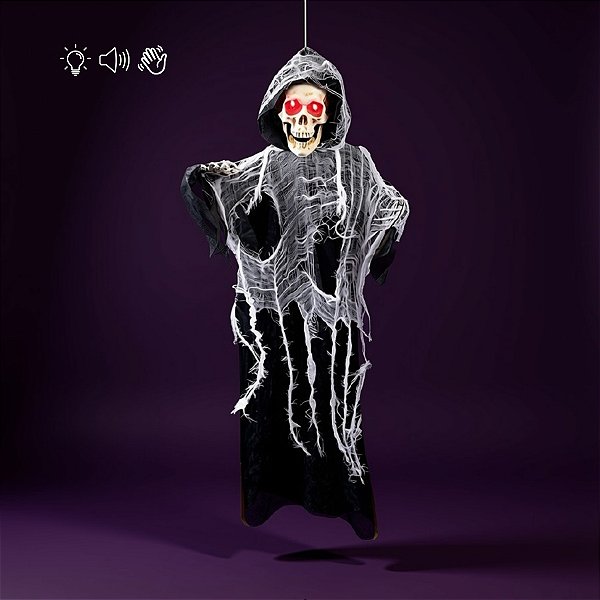 Enfeite Decorativo de Halloween Com Luz,Som e Movimento - Caveira das Trevas - 95cm - 1 unidade - Cromus - Rizzo