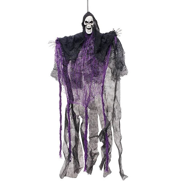Ceifador Estatico Preto e Roxo - 40 x 5 x 75 cm - Halloween - 1 unidade - Cromus - Rizzo