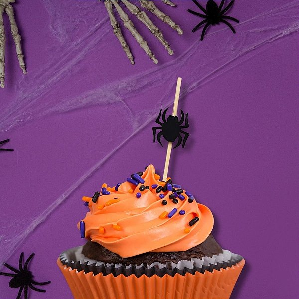 Pick Decorativo para Doces - Aranha Preta - 12 cm - Halloween - 12 unidades - Cromus - Rizzo