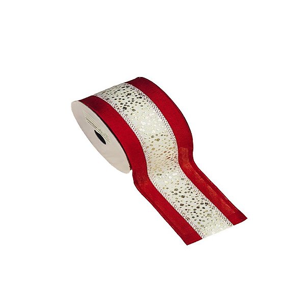 Fita Decorativa 6,3cm x 9,14m - Faixa Natalina com Glitter - 1 unidade - Rizzo Balões