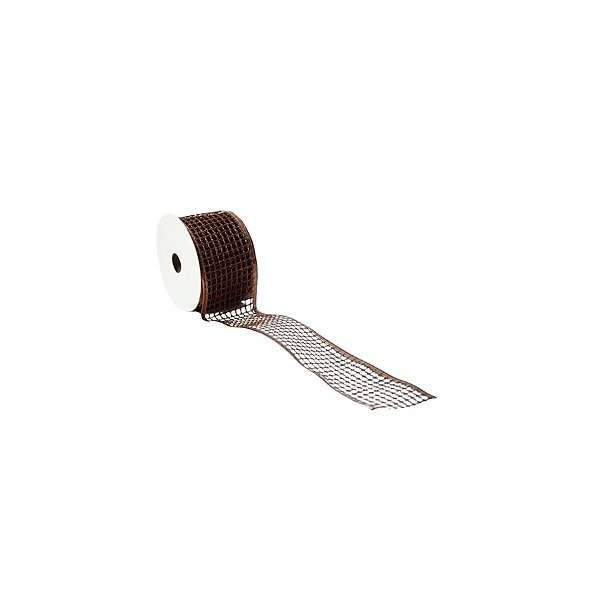 Fita Decorativa 6,3cm x 9,14m - Faixa Brilhante Marrom com Glitter - 1 unidade - Rizzo Balões