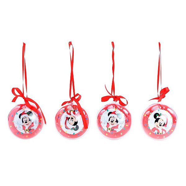Kit Bolas Decorativas de Natal Mickey Disney - 7 cm DIâmetro Ø - 4 unidades - Cromus - Rizzo