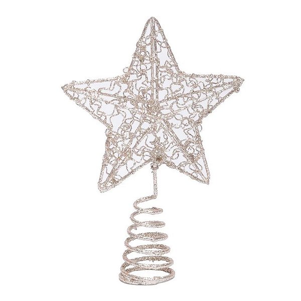 Topo de Árvore de Natal Estrela Mini Cor Champgne - 1 unidade - Cromus - Rizzo Balões