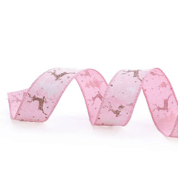 Fita de Juta Rena de Natal Rosa e Branco - 3,8cm x 914 - 1 unidade - Cromus - Rizzo