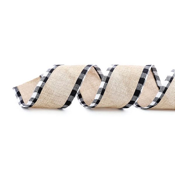 Fita de Juta Bege com Borda Preto e Branco - 1 unidade - Cromus - Rizzo
