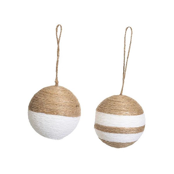 Jogo Bola de Juta Branco e Bege - 8cm  - 6 unidades - Cromus - Rizzo Balões
