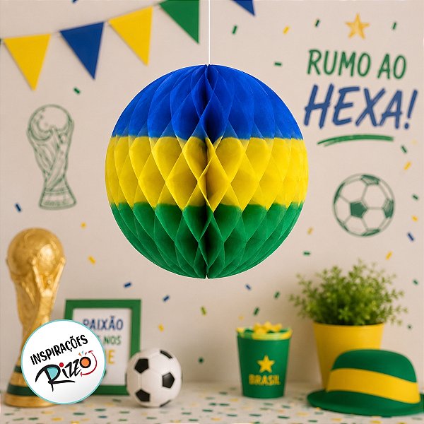 Enfeite Decorativo De Papel Seda Bola Nº. 05 - Cores Brasil - 34 cm - 1 unidade - Rizzo