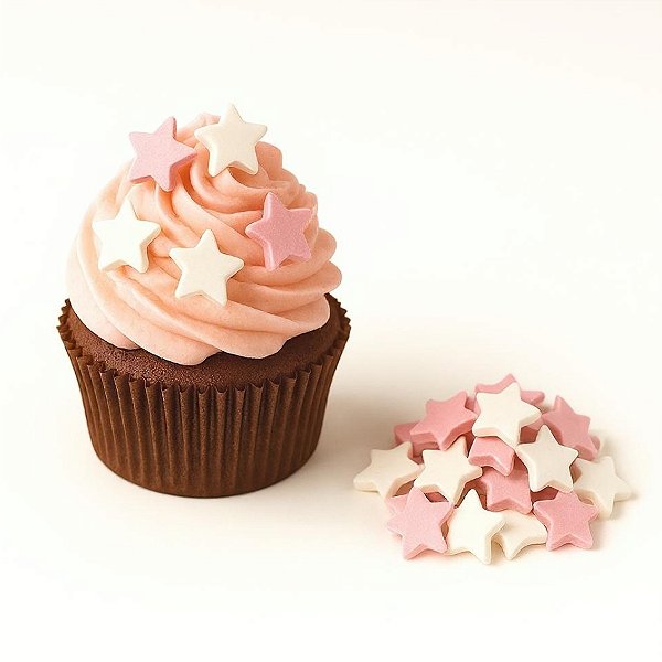 Mini Confeito - Estrelas Branca e Rosa - 20 gramas - Abelha Confeiteira - Rizzo Confeitaria