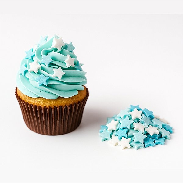 Mini Confeito - Estrelas Branca e Azul - 20 gramas - Abelha Confeiteira - Rizzo Confeitaria