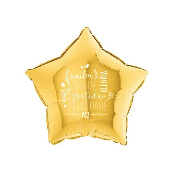 Balão Metalizado Estrela Felicitações Dourado - 18'' - Sempertex Cromus - Rizzo Festas