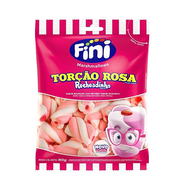 Marshmallow Torção Rosa Recheadinho - 80 g - 1 unidade - Fini - Rizzo