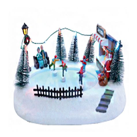 Decoração de Parque de Patinação Natalino com Movimento - 13,5 Centímetros - Cromus Natal - 1 unidade - Rizzo