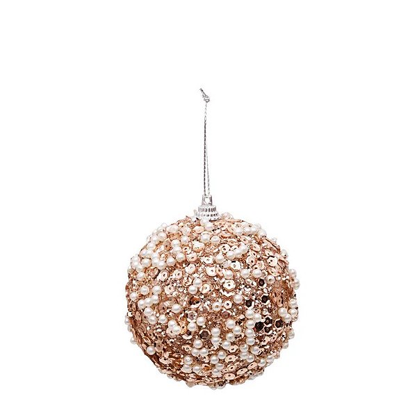 Bola de Natal - Pérola e Glitter - Chá - 8 cm - 6 unidades - Cromus - Rizzo