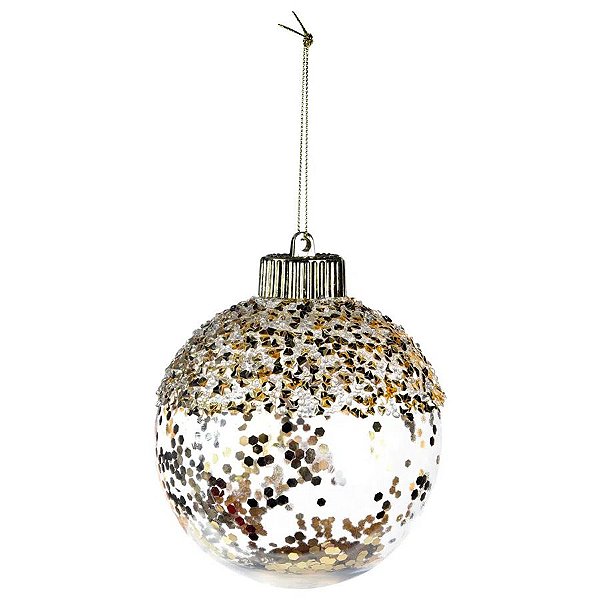 Bolas de Natal Transparente - Confetti Ouro -  10 cm - 4 unidades - Cromus - Rizzo